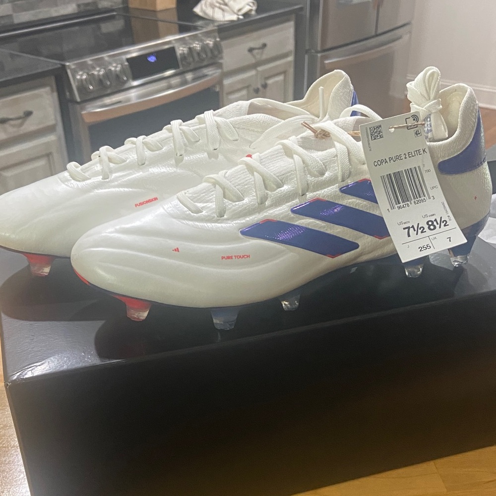 Adidas Copa Pure.1 FG Cleats White with Blue Stripes